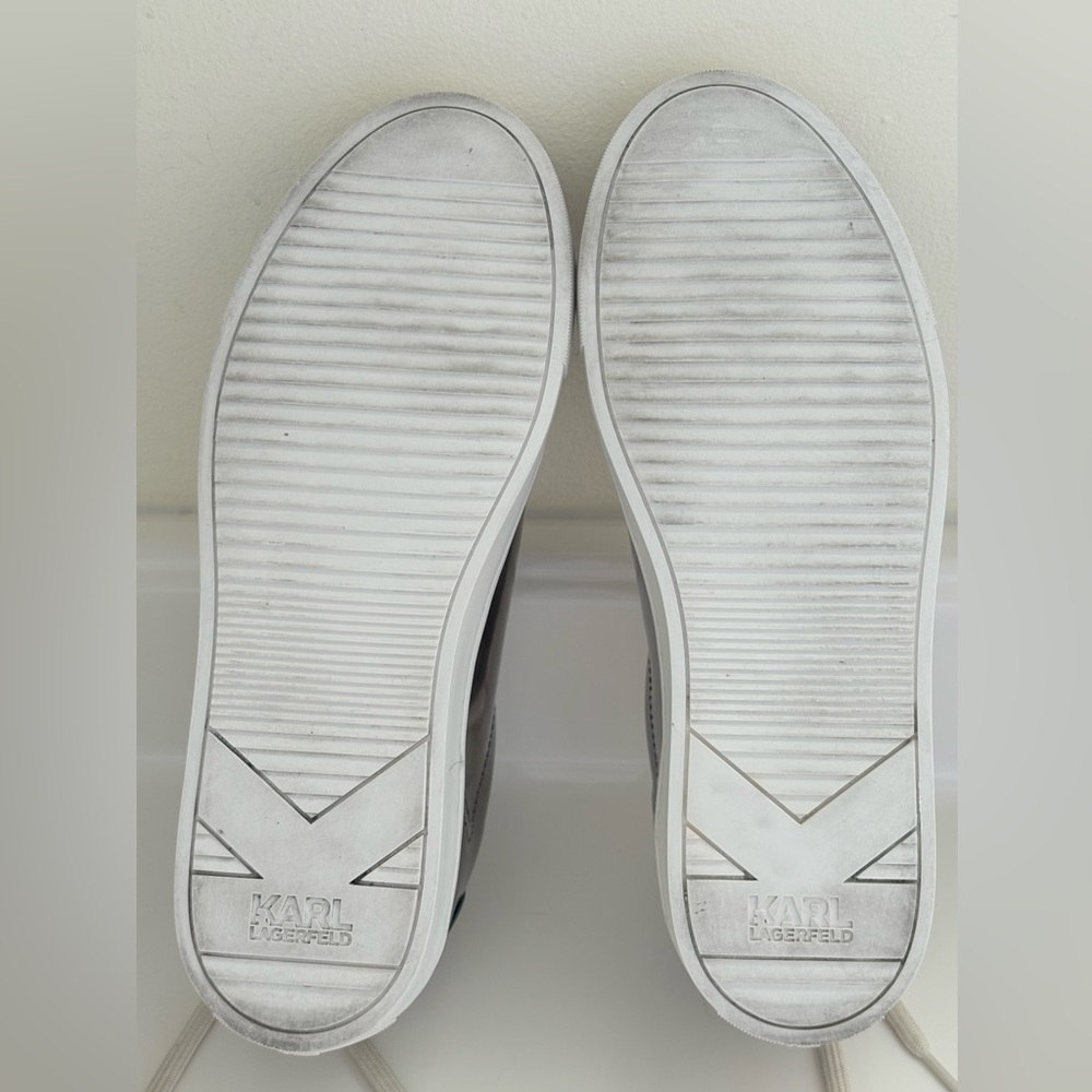 Karl Lagerfeld Metallic Silver Lace Up Sneakers with Icon Patch in size 8! - Picture 11 of 15